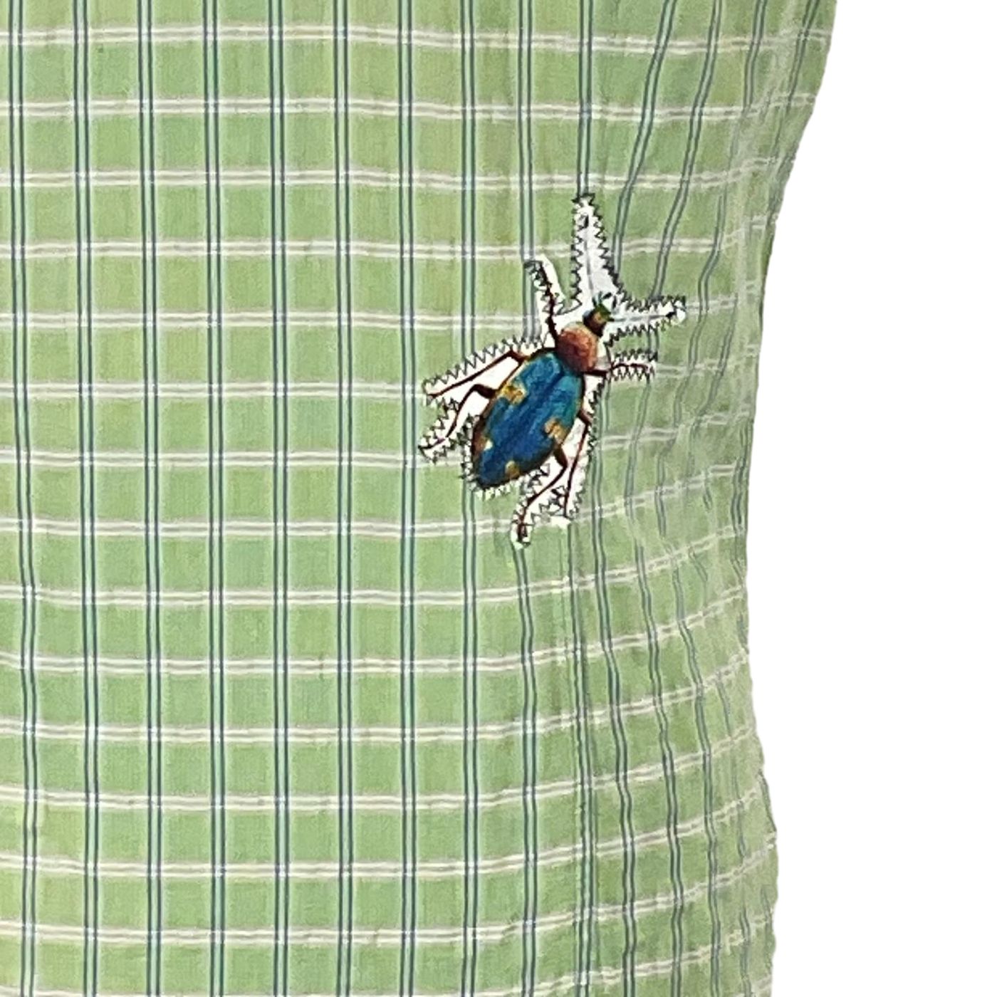Close-up of a bug pattern on the TYPEWRITER Men's Custom Sleeveless Shirt, showcasing intricate textile design with unique details.