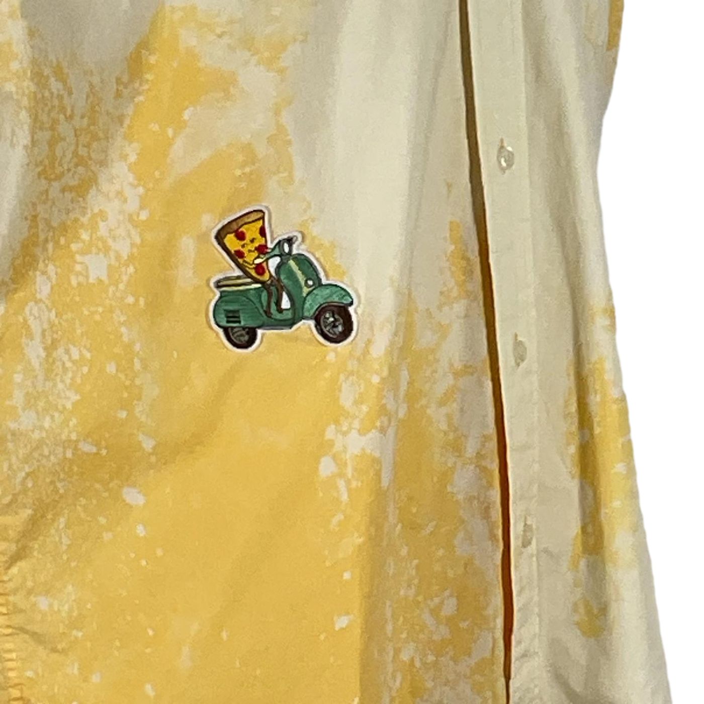 PALM SPRINGS Men's Custom Sleeveless Shirt featuring a cartoon pizza on a scooter design, showcasing bold wearable art from DEVIOUS SAINT.