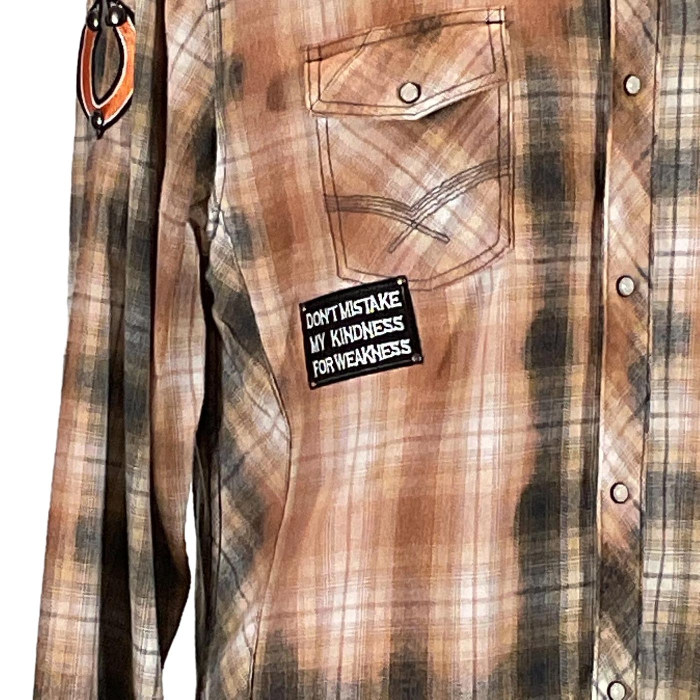 HYPE'D Men's Custom Long-Sleeve Flannel Shirt featuring a unique pattern with buttons and a collar, showcasing DEVIOUS SAINT's distinctive, wearable art style.