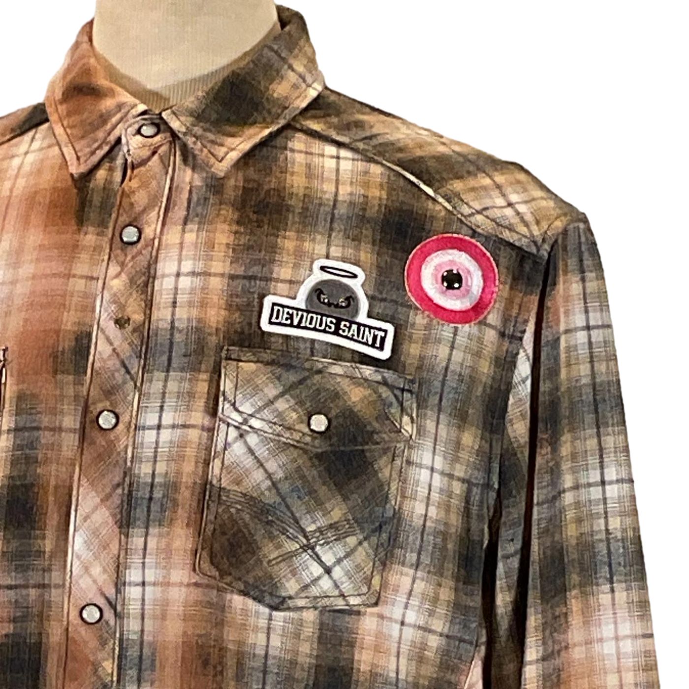 HYPE'D Men's Custom Long-Sleeve Flannel Shirt with button details and a pocket, showcasing a unique plaid pattern. Extra Large size.