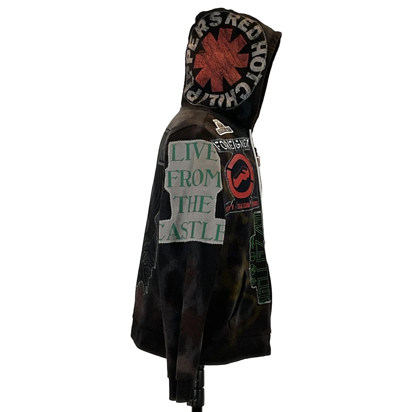 BLACK SABBATH Custom Men's Hoodie featuring a black patch, medium size, showcasing wearable art with unique character from DEVIOUS SAINT.