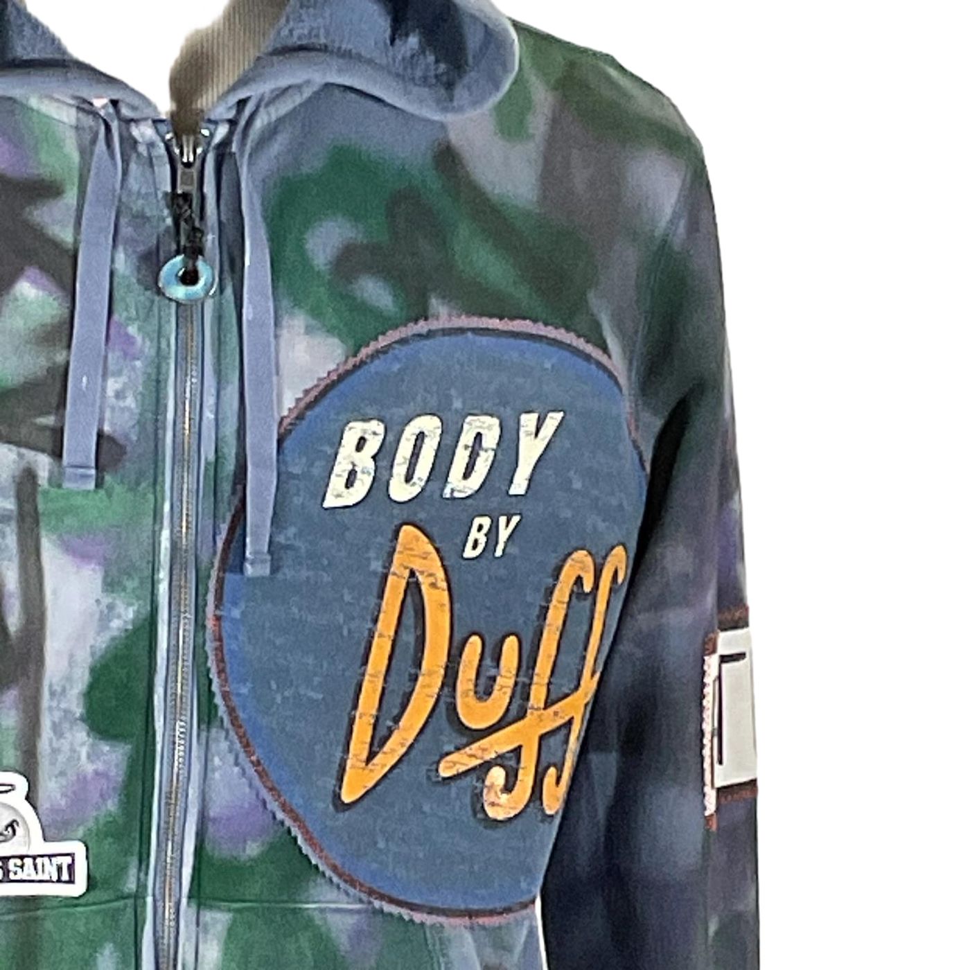 Close-up of the BOY ANIME Custom Men's Hoodie featuring a zipper, highlighting the unique design and craftsmanship typical of DEVIOUS SAINT creations.
