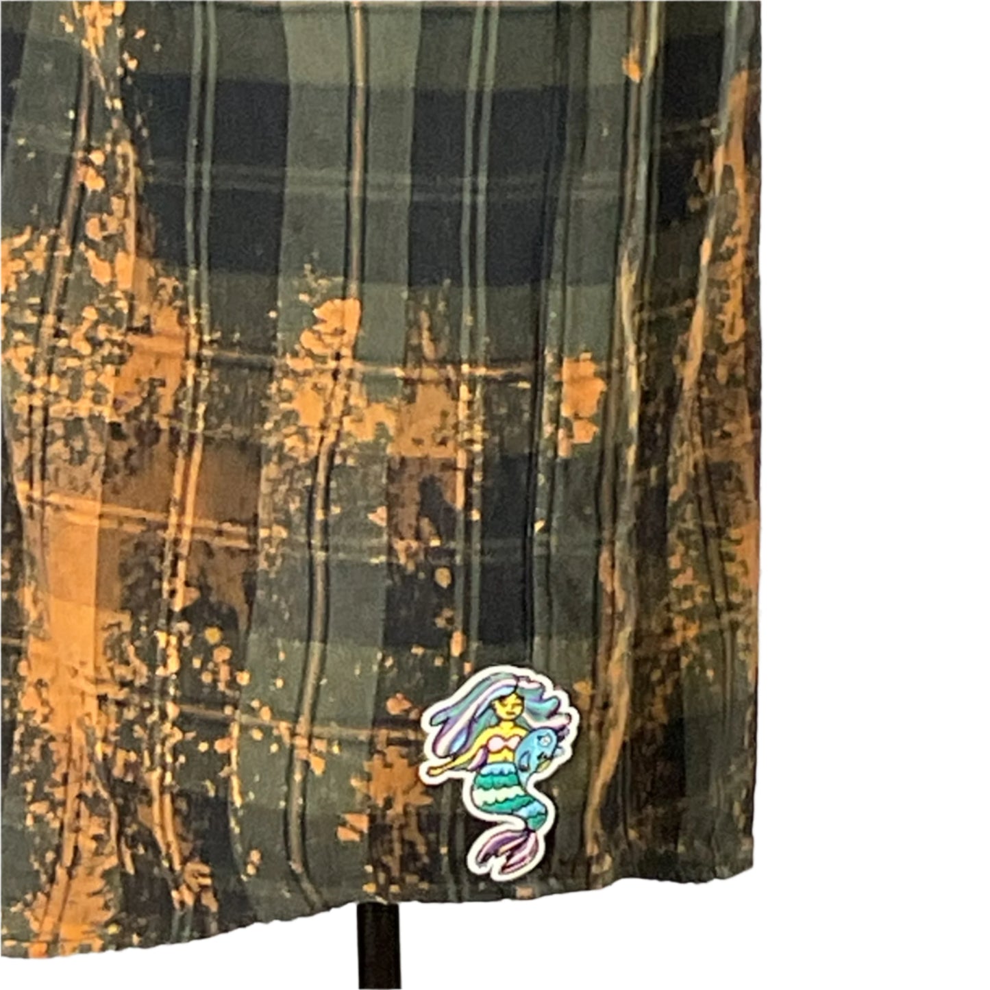 Cartoon mermaid art adorns the GO COMMANDO men's custom long-sleeve flannel shirt, merging distinctive style with rugged comfort, perfect for bold, unique fashion statements.
