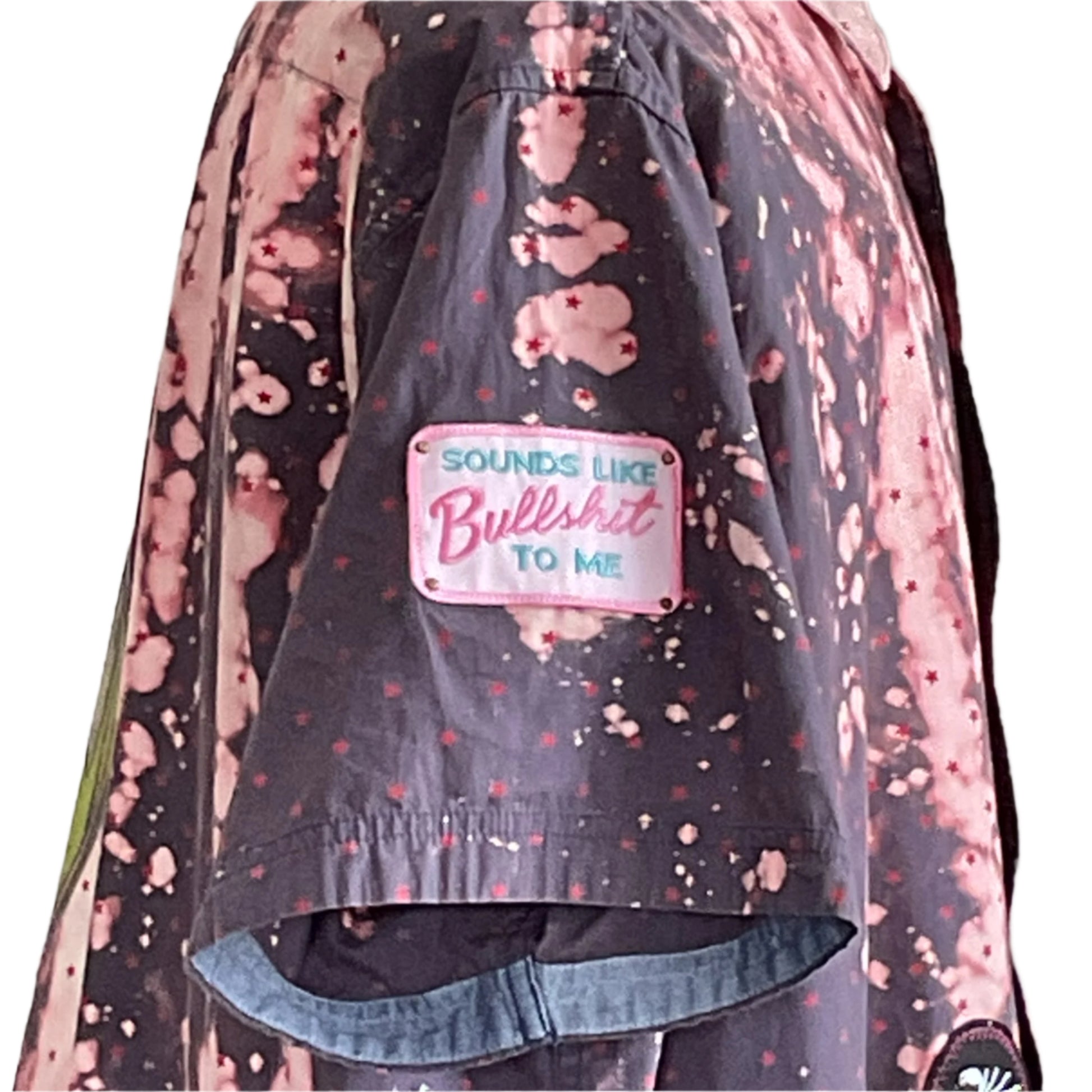 SCOOBY-DOO! Men's Custom BEAR SIZE Sleeveless Shirt 3XL, black with pink spots, features SOUNDS LIKE Bullshit TO ME patch on the back.