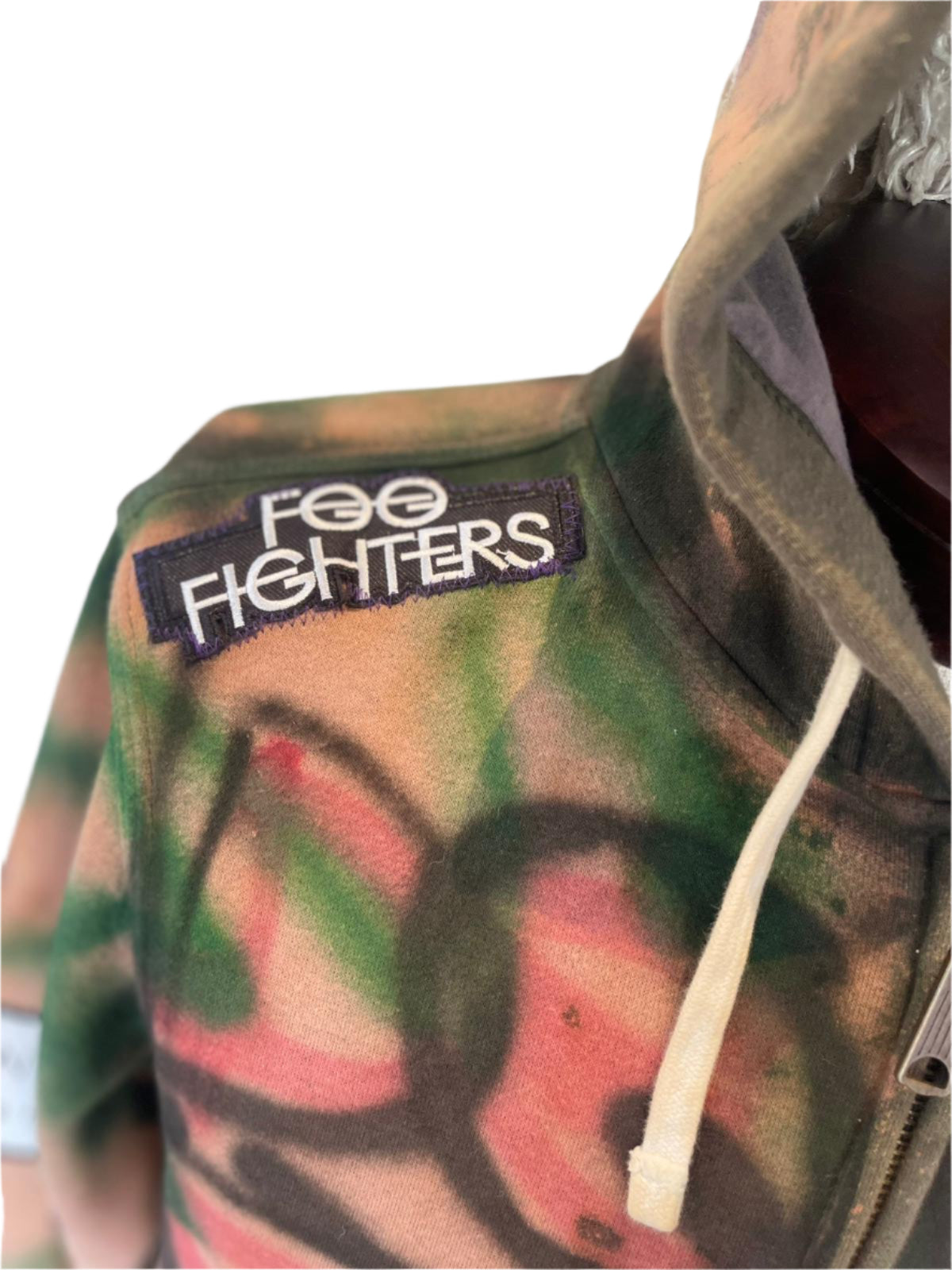 STICH | Custom Men's Hoodie | featuring bold graffiti-inspired patchwork, showcasing a close-up of intricate design and texture, ideal for making a striking statement.