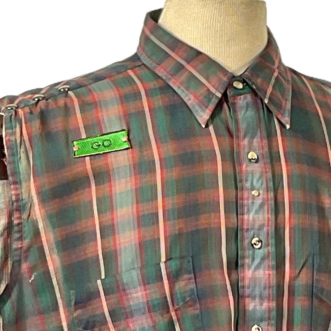 MORE THAN MY CURVES Men's Custom Sleeveless Shirt with a plaid pattern, featuring a collar and buttons, showcasing bold, unique style.