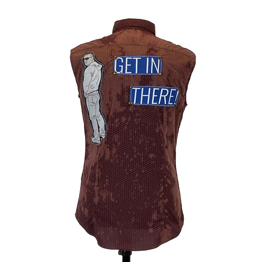 GET IN THERE Men's Custom Sleeveless Shirt featuring a distinctive drawing of a man, embodying bold and unique wearable art from DEVIOUS SAINT.