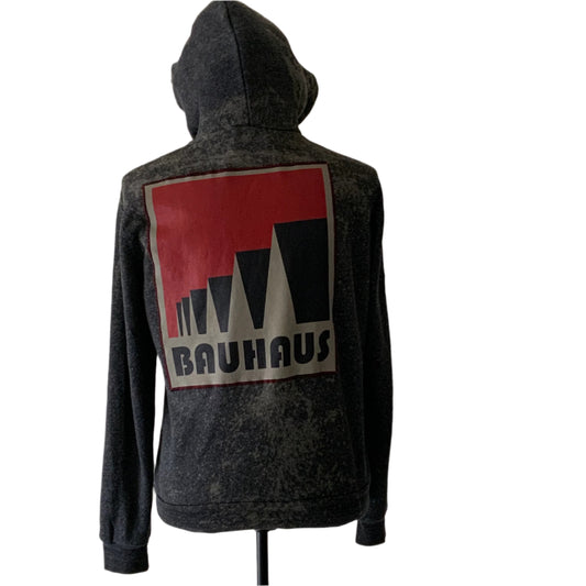 BAUHAUS Custom Men's Hoodie, medium size, showcases a unique red and gray graphic on the back, reflecting minimalist Bauhaus design principles.