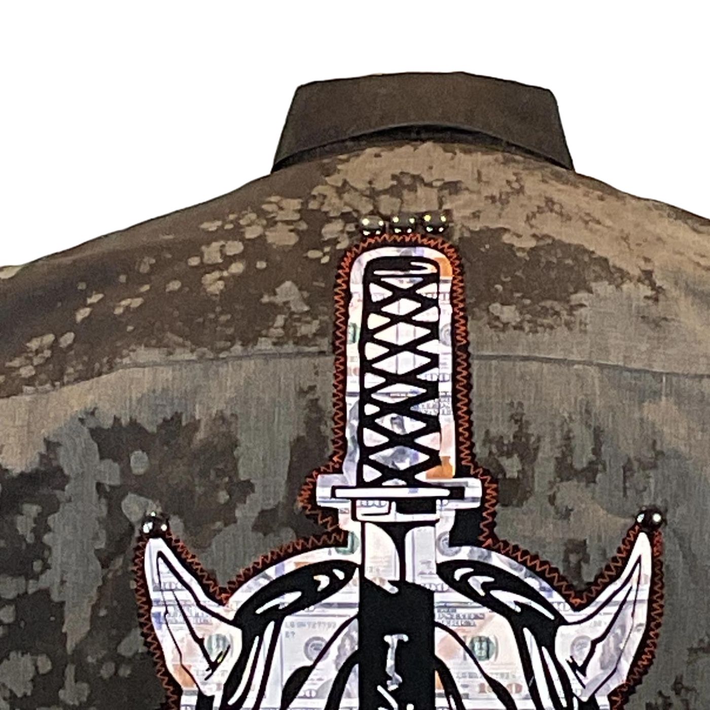 YAKUZA Men's Custom Sleeveless Shirt, featuring artistic back design, large size, crafted from 100% cotton, embodying bold and distinctive wearable art.