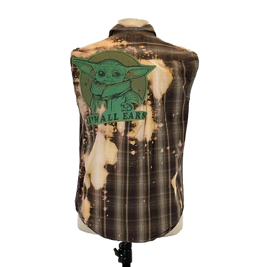 BABY JODA Custom Men's Sleeveless shirt displayed on a mannequin, featuring a green design, embodying DEVIOUS SAINT's bold, unique style.