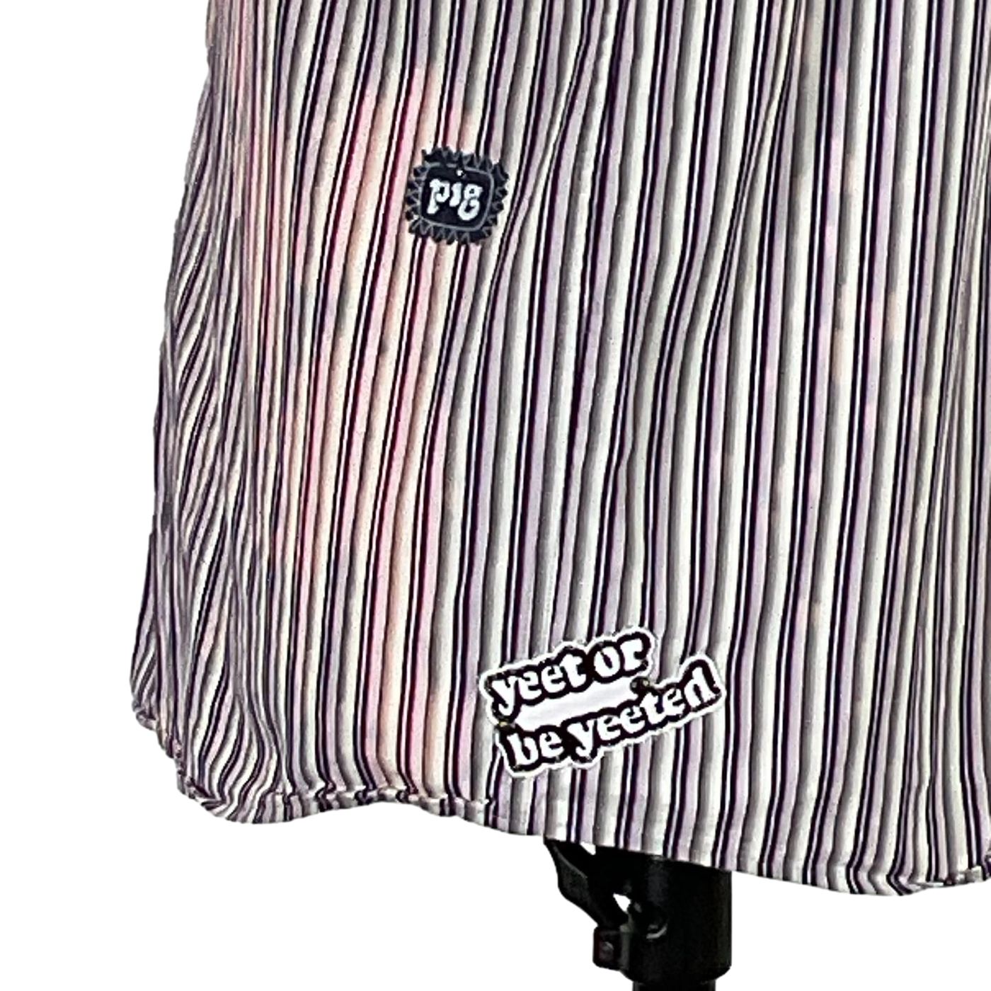 Close-up of the NEW PIG Mens Custom Sleeveless Shirt, featuring a bold black and white pattern, embodying DEVIOUS SAINT's unique, wearable art style.