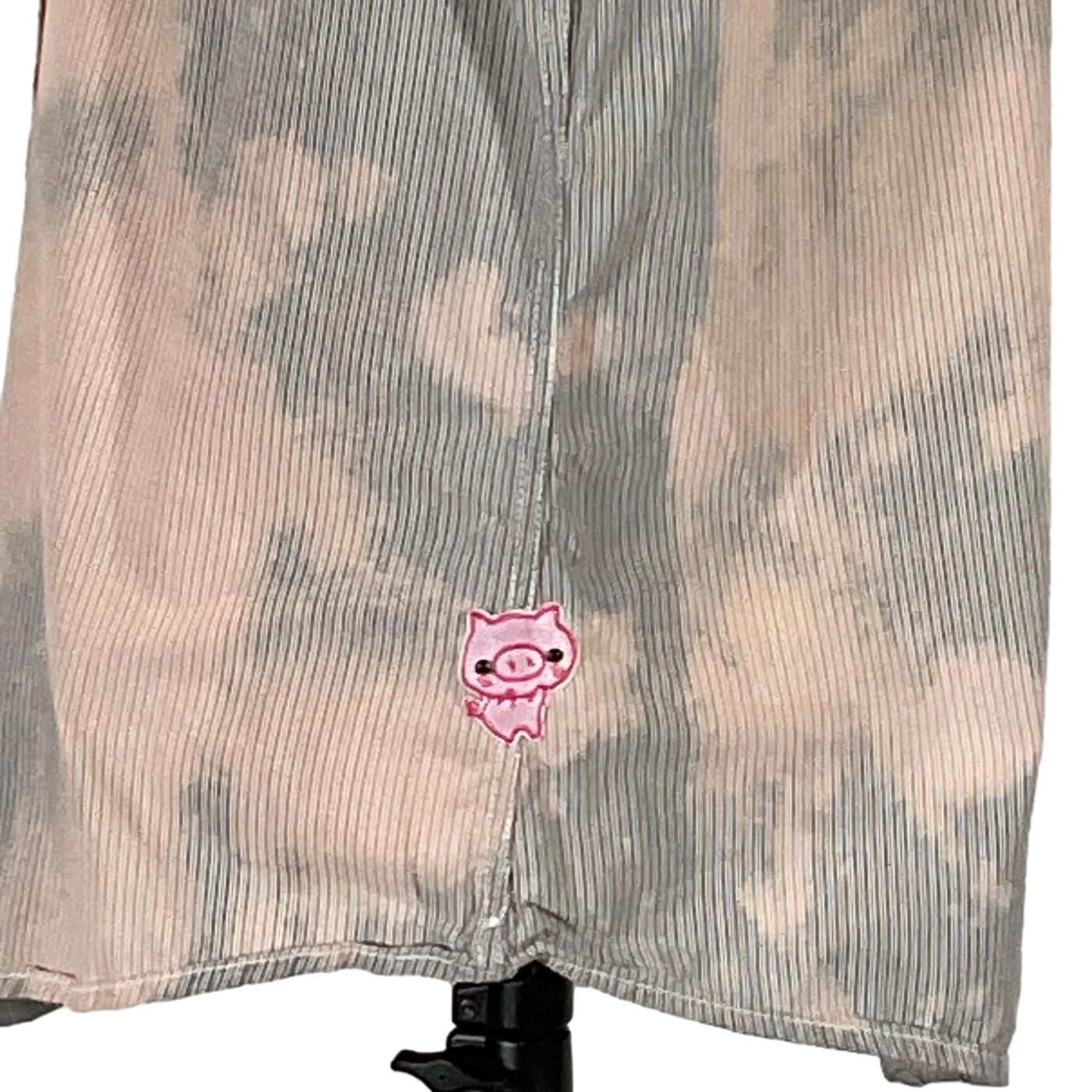 FORT LAUDERDALE Men's Custom Sleeveless Shirt featuring a pink pig design on grey and white striped fabric, emphasizing unique, wearable art.