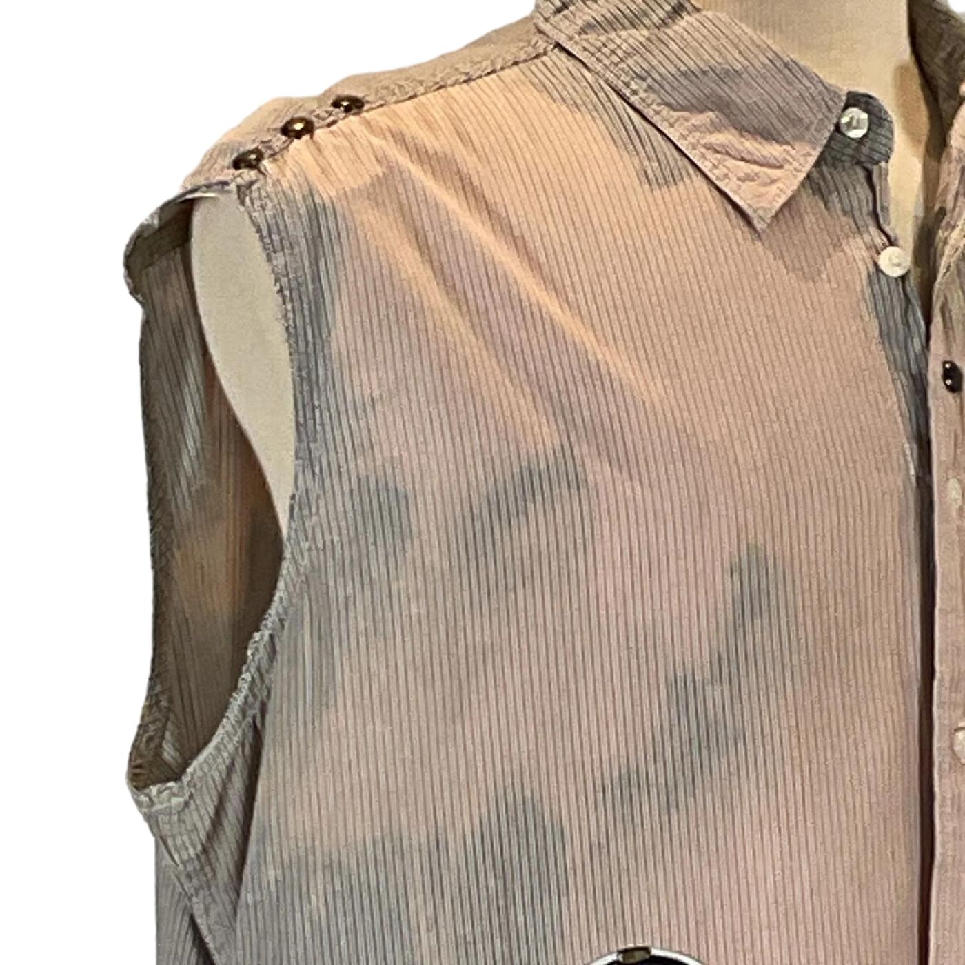 FORT LAUDERDALE Men's Custom Sleeveless Shirt displayed on a mannequin, showcasing its unique style and fit, embodying DEVIOUS SAINT's distinctive wearable art.