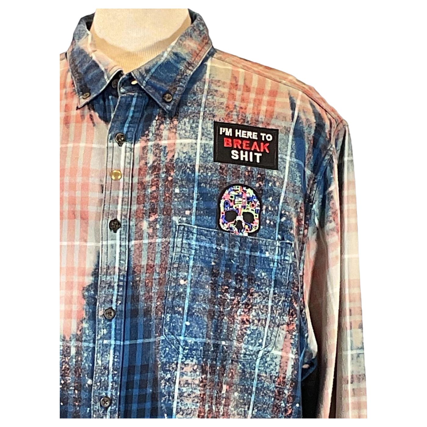 NASA Men's Custom Long-Sleeve Flannel Shirt featuring a plaid pattern, visible buttons, and collar, showcasing distinctive design suitable for bold, unique fashion.