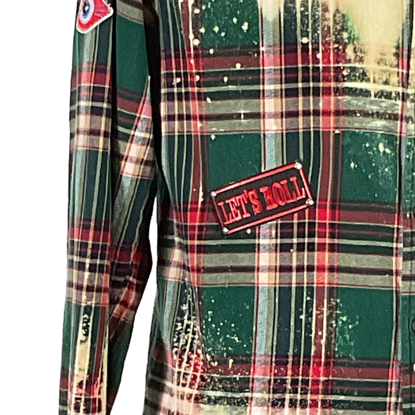 HELLFIRE Men's Custom Long-Sleeve Flannel Shirt, showcasing a close-up of its intricate plaid pattern, embodying a unique and bold design.