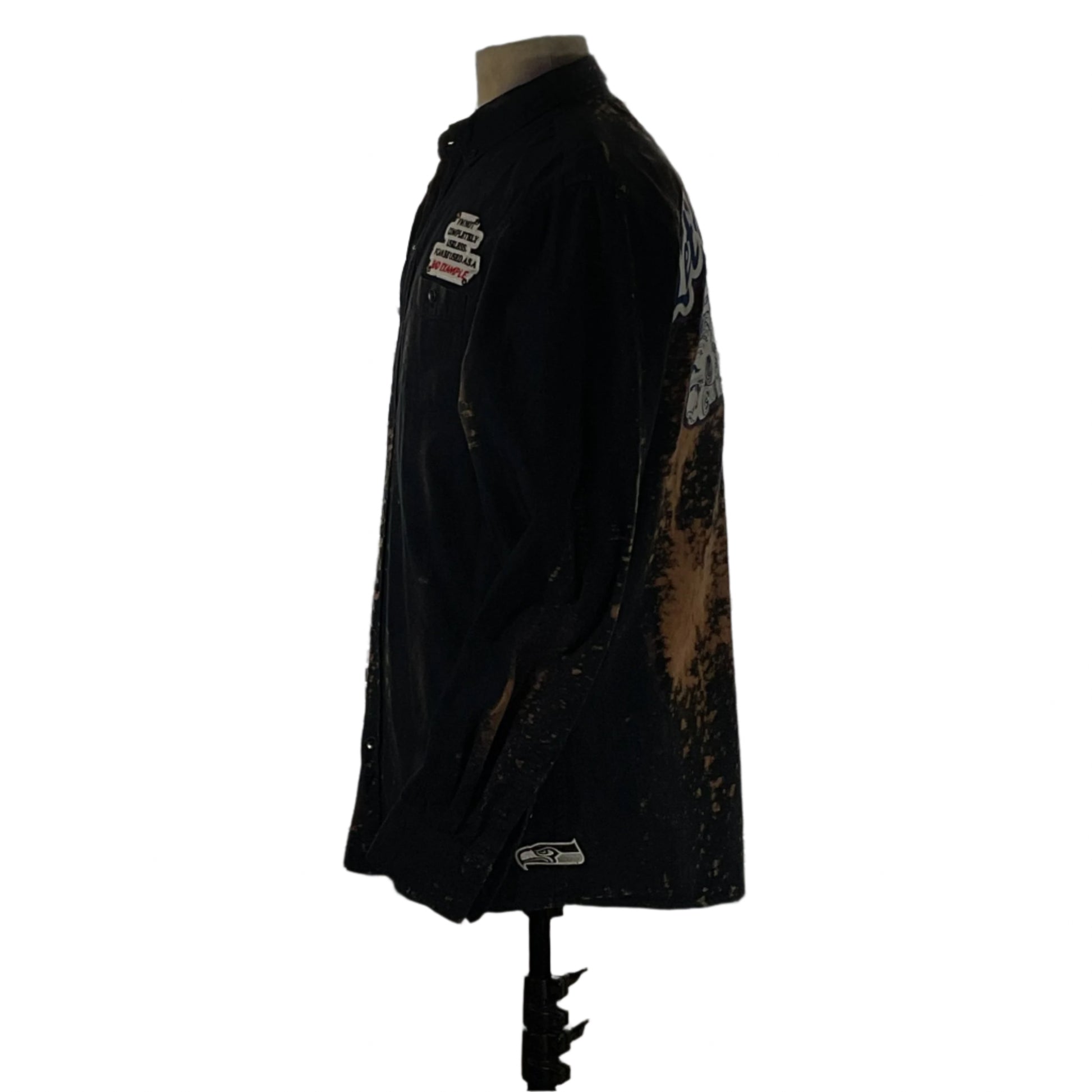 Men's custom long-sleeve flannel shirt on a mannequin, showcasing its relaxed fit and soft fabric, embodying a laid-back, effortlessly cool vibe.