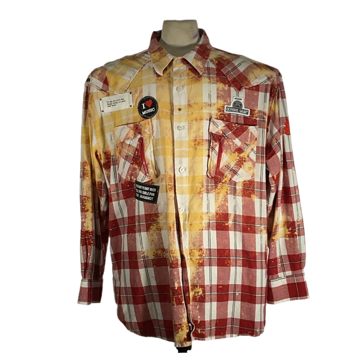 PINK FLOYD | Men's Custom Long-Sleeve Flannel Shirt, 4XL, displayed on a mannequin, showcasing its unique design and detailed craftsmanship.