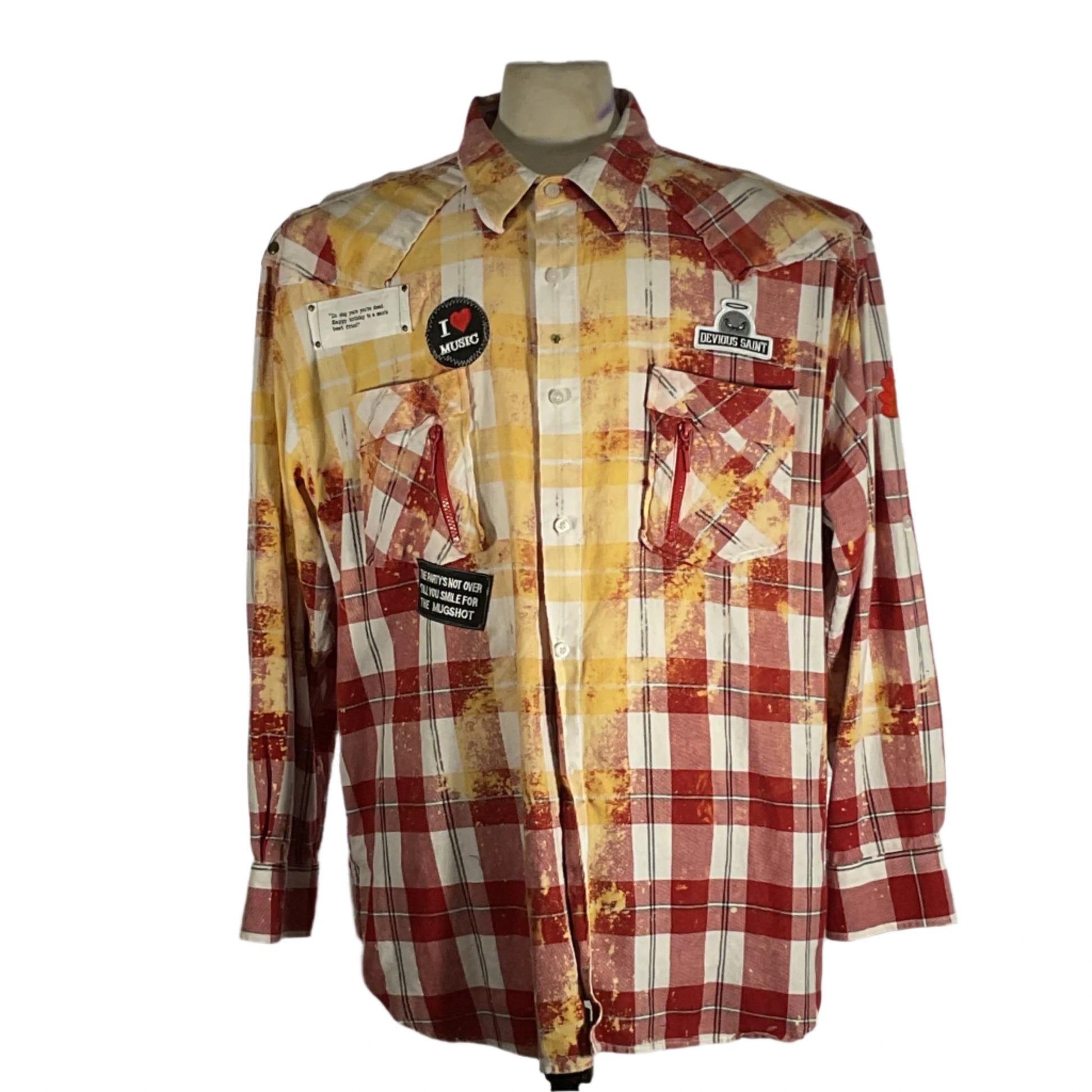 PINK FLOYD | Men's Custom Long-Sleeve Flannel Shirt, 4XL, displayed on a mannequin, showcasing its unique design and detailed craftsmanship.