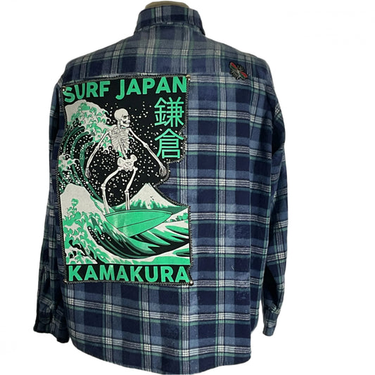 Iron Maiden Men's Custom Long-Sleeve Flannel Shirt in 3XL, featuring a unique graphic design on the back, embodying bold, distinctive style.