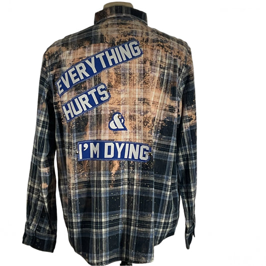 Iron Maiden Men's Custom Long-Sleeve Flannel Shirt in 3XL, showcasing a bold rugged design, perfect for making a statement.