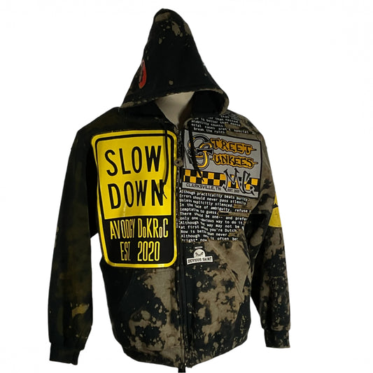 BLACK SABBATH Custom Men's Hoodie, Medium size, featuring a distinctive black patch. A bold, unique piece from DEVIOUS SAINT's wearable art collection.