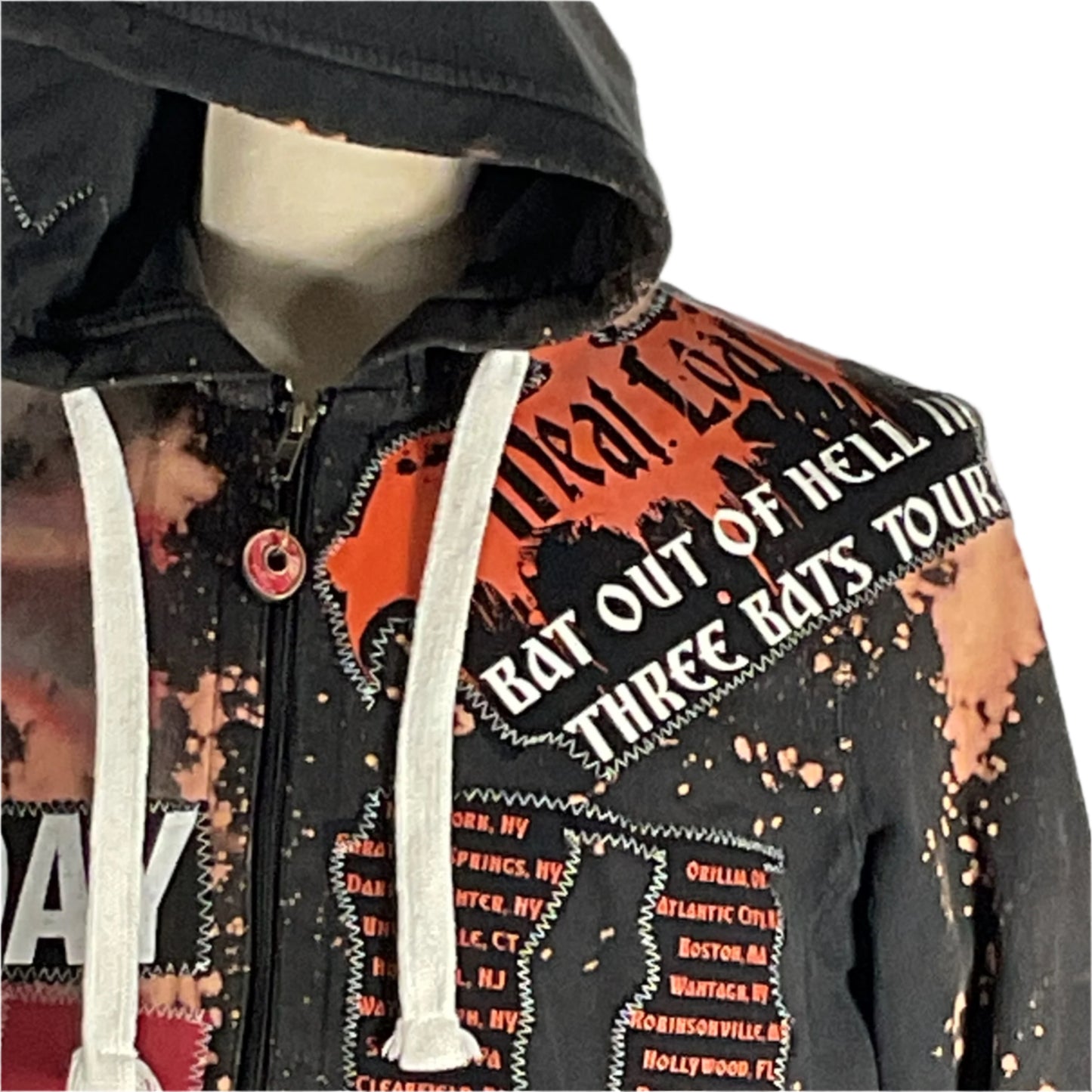 Black and orange ANIME Custom Men's Hoodie, featuring white text on sleeve, showcasing bold, distinctive style. Large size, perfect for anime enthusiasts.