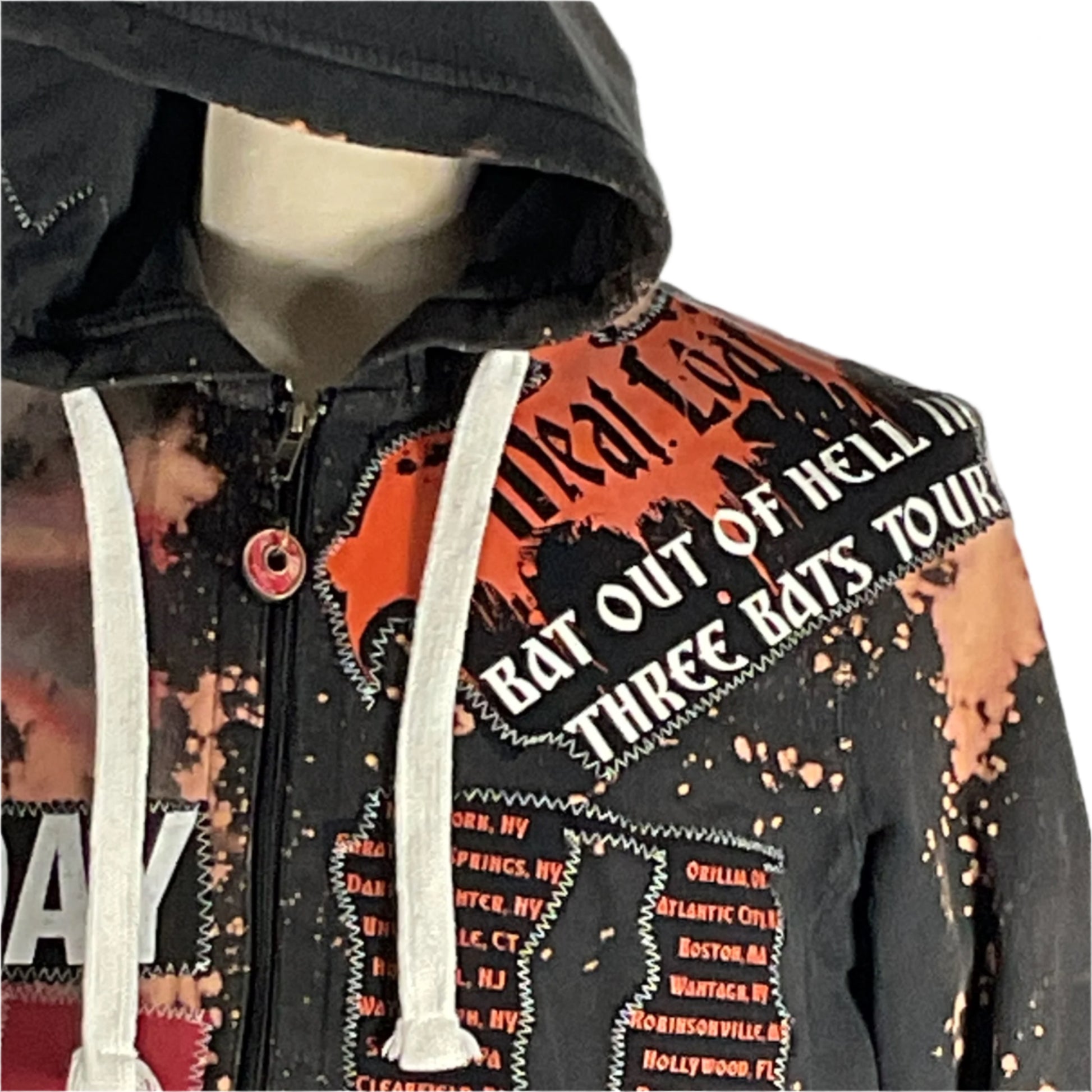 Black and orange ANIME Custom Men's Hoodie, featuring white text on sleeve, showcasing bold, distinctive style. Large size, perfect for anime enthusiasts.