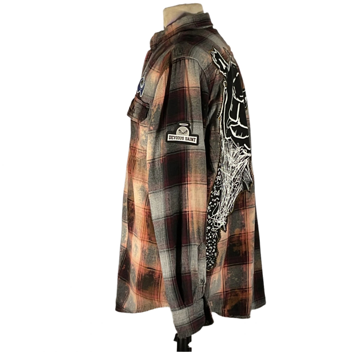 Men's flannel shirt on mannequin, showcasing ANGRY GIRAFFE design, embodying comfort and style with a positive message. Ideal for everyday wear.