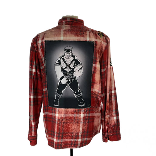 80’s Bro | Men's Custom Long-Sleeve Flannel Shirt | 6XL with a unique cartoon design on the back, embodying bold '80s-inspired style.