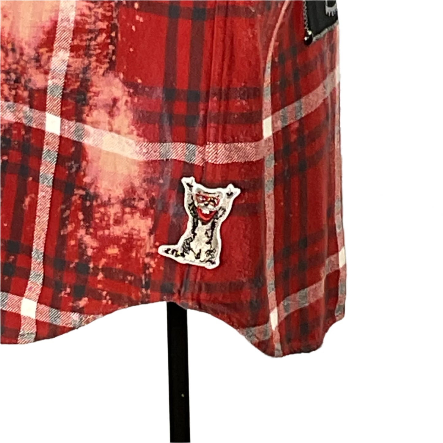 80’s Bro | Men's Custom Long-Sleeve Flannel Shirt | 6XL featuring bold plaid with cat and bear motifs, capturing the rebellious 80’s style.