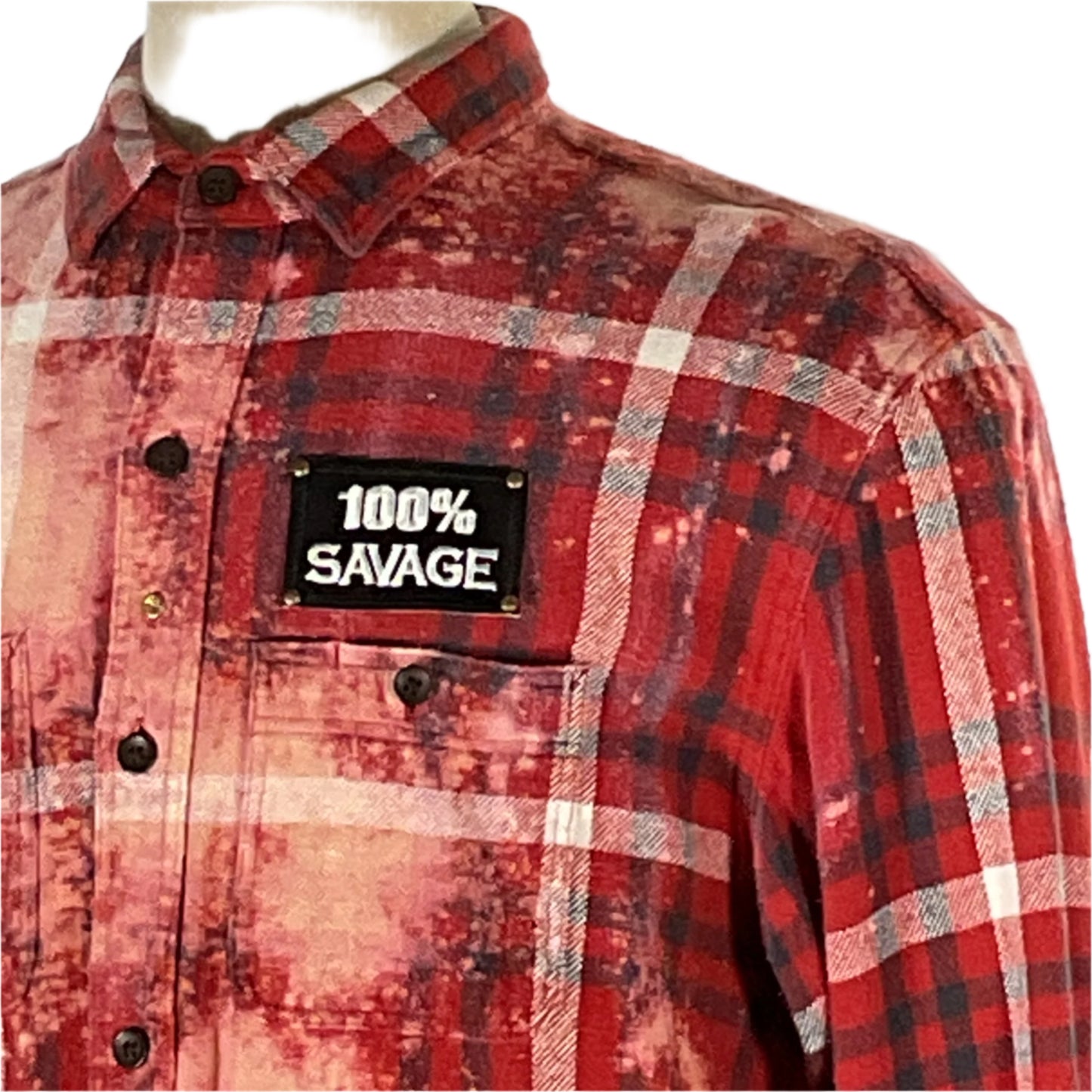 80’s Bro | Men's Custom Long-Sleeve Flannel Shirt in red and black plaid, featuring a unique patch, designed for bold, standout style in size 6XL.