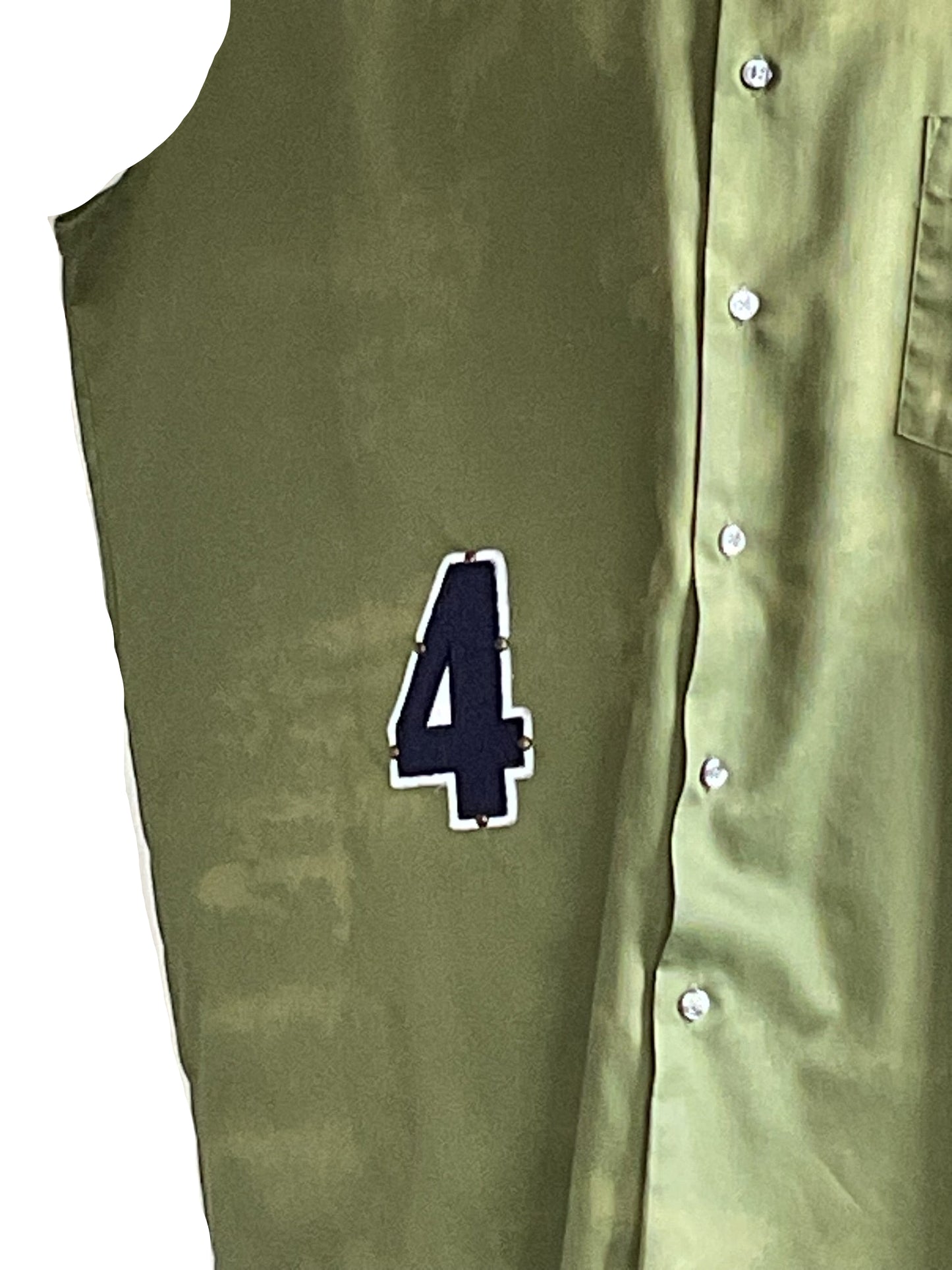 AS REAL AS IT GETS | Men's Custom BEAR SIZE Sleeveless Shirt | 3 XL, olive-green with number 4 patch, designed for comfort and bold expression.