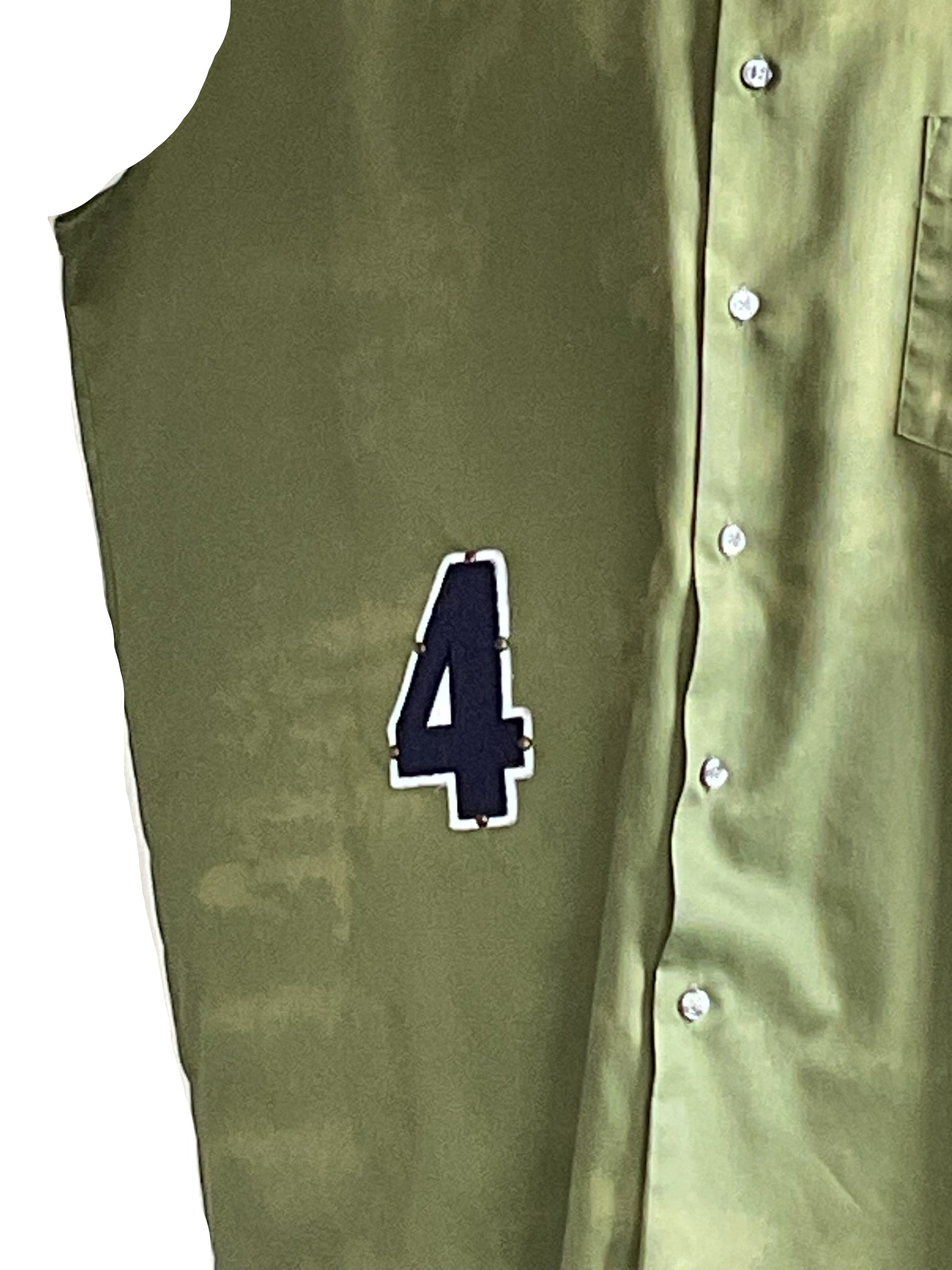AS REAL AS IT GETS | Men's Custom BEAR SIZE Sleeveless Shirt | 3 XL, olive-green with number 4 patch, designed for comfort and bold expression.