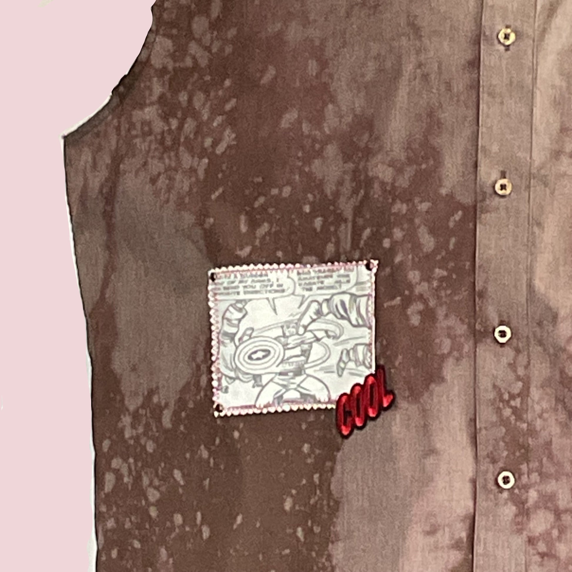 BERLIN BEAR | Men's Custom BEAR SIZE Sleeveless Shirt | 2 XL, featuring a mottled brown design with a comic-style patch and 3D “COOL” embellishment.