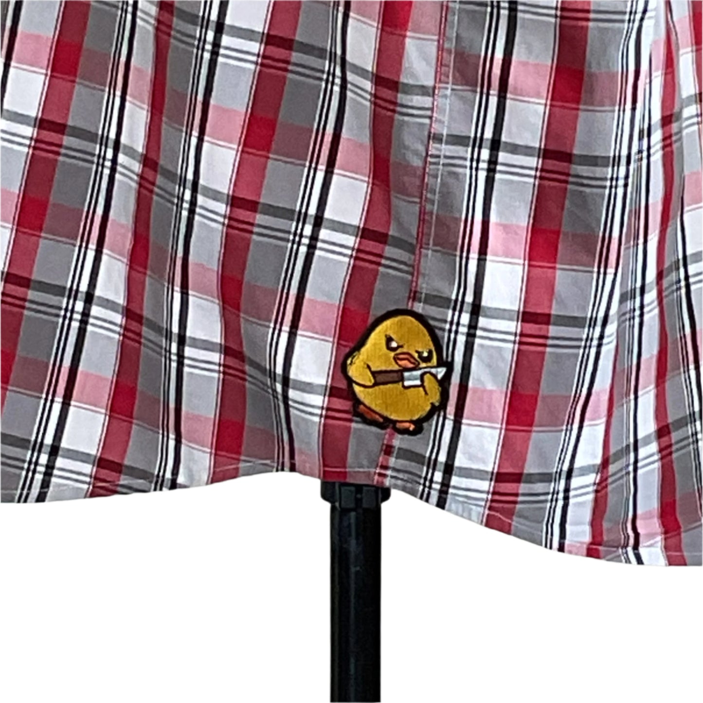 WEREWOLF TRANSFORMATION Men's Sleeveless Shirt in 3XL, featuring red, white, and gray plaid with an embroidered cartoon chick holding a knife.