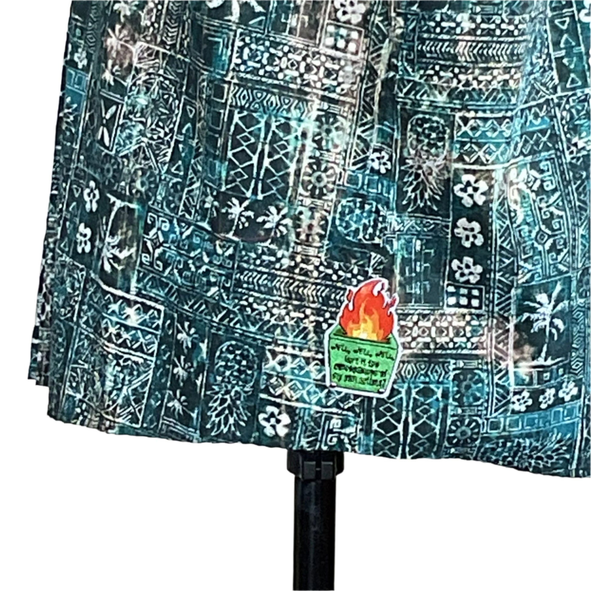 MORNING DEW Men's Custom BEAR SIZE Short Sleeve Shirt, 2XL, featuring teal-and-white geometric and floral patterns with a colorful sticker detail near the bottom.