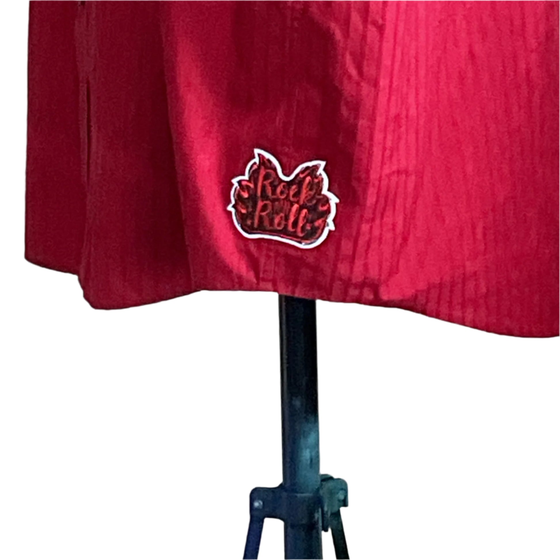GUNS & ROSES Men's Custom BEAR SIZE Sleeveless Shirt displayed on a stand, featuring a Rock & Roll flame patch.